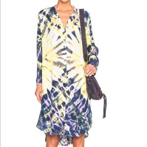 Raquel Allegra Tie Dye Silk Shirtdress in Purple & Yellow